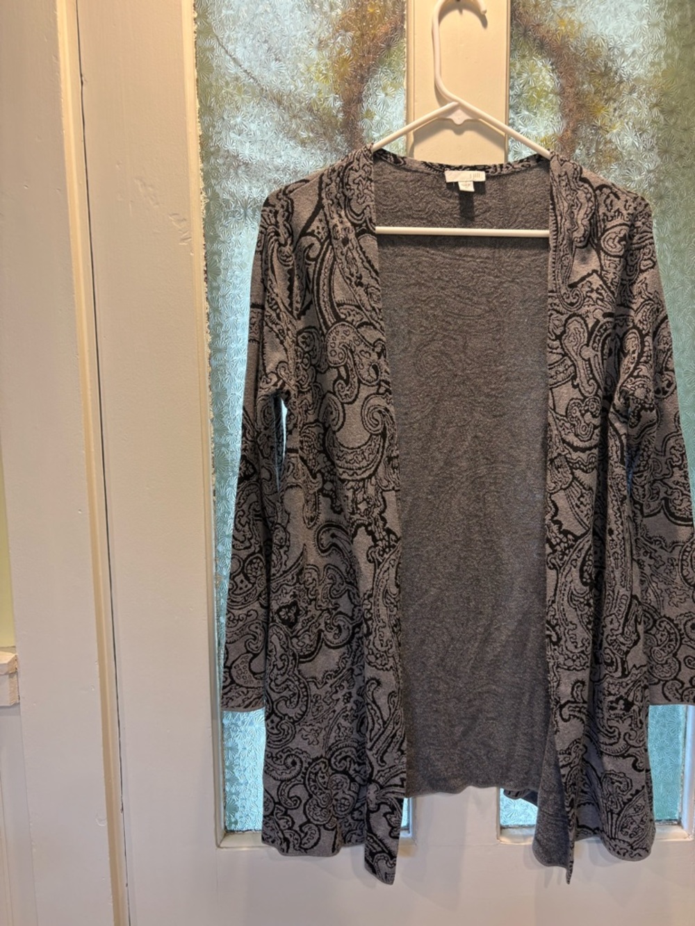 JJill XS Women's Gray Paisley Open Front Cardigan Sweater